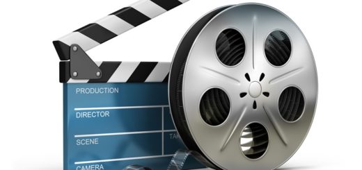 cinema clapper and film tape